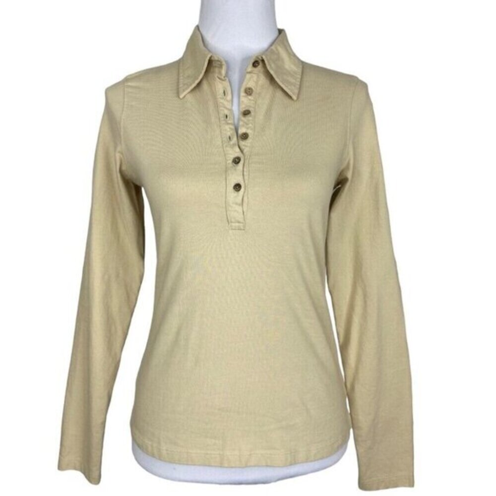 C Organic Womens Long Sleeve Polo Shirt Tan Beige 100% Cotton‎ CLF6-5184 Size M